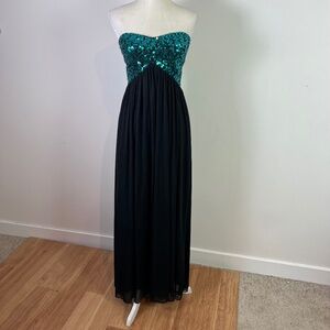 Blondie Nites By Stacy Skylar Black Turquoise Sequin Strapless Formal Prom Dress